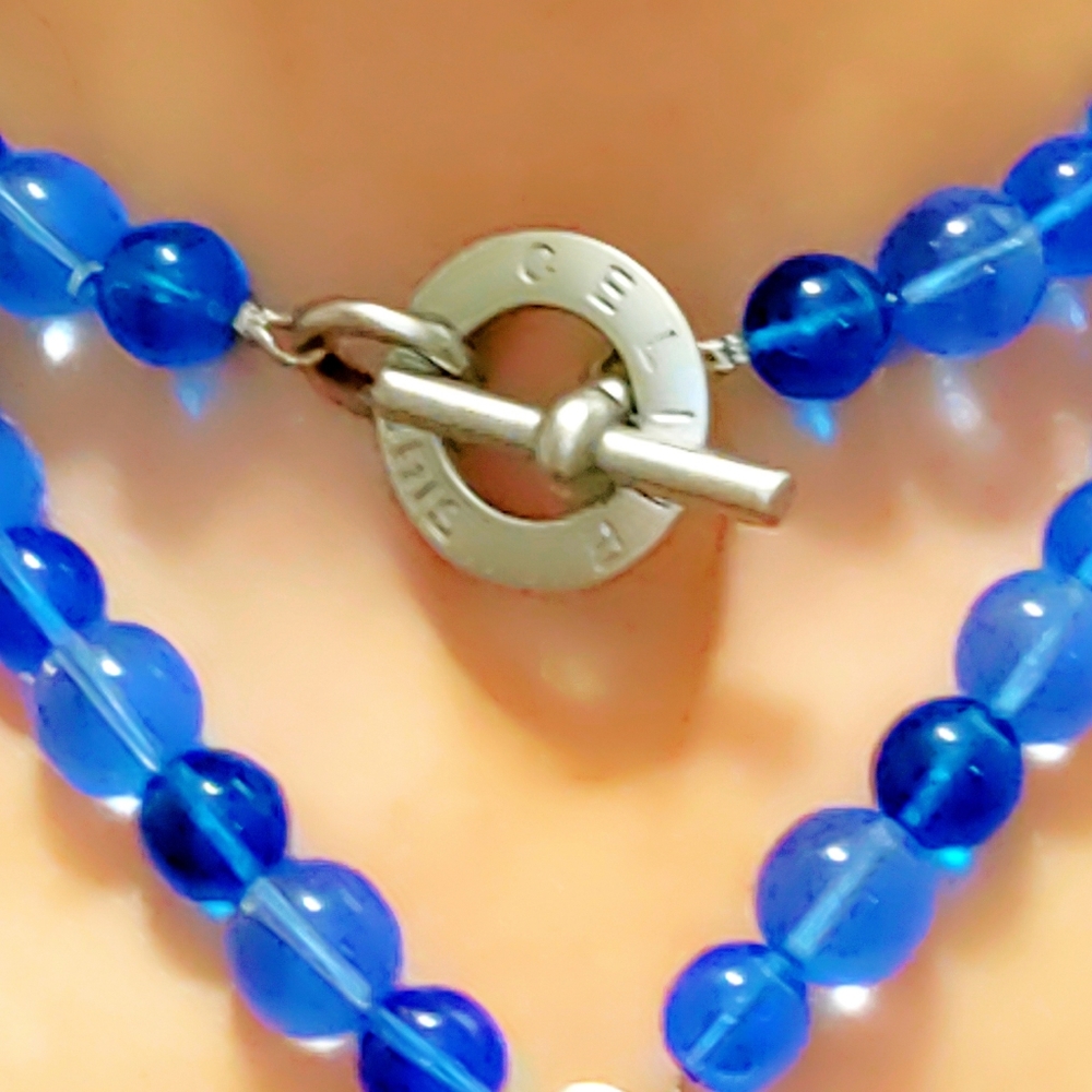 Vintage Celine Paris Oversized Blue Glass Bead & Gripoix Silver Necklace - Picture 7 of 15